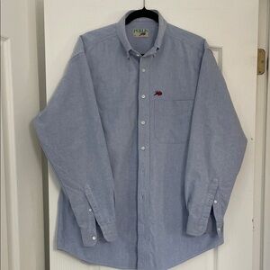 Perlis chambray Oxford shirt button down L made in USA office business blue